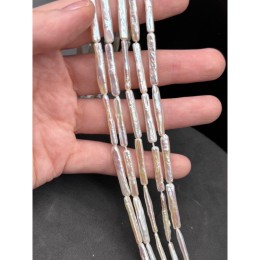 Каменные бусины, Жемчуг, белый, бива, плоский, 3А, размер 25х4 мм, длина нити 39 см