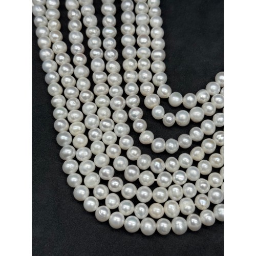 Каменные бусины, Жемчуг, белый, 4А, шарик, 6-7 мм, длина нити 39 см