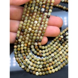 Каменные бусины, Гранат, зеленый, Гроссуляр, шарик гладкий, 4 мм, нить 38 см