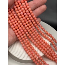 Каменные бусины, Коралл, "Лососевый", (оранжево-розовый), немного тонированный, шарик гладкий, 5,8-6 мм, длина нити 40 см