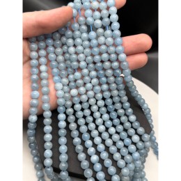 Каменные бусины, Аквамарин, Голубой Берилл, шарик гладкий, 7,5 мм, длина нити 39 см