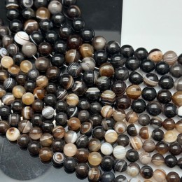 Каменные бусины, Агат, темный коричневый микс, шарик гладкий, 10 мм, длина нити 38 см