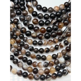 Каменные бусины, Агат, темный коричневый микс, шарик гладкий, 10 мм, длина нити 38 см