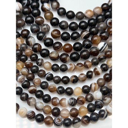 Каменные бусины, Агат, темный коричневый микс, шарик гладкий, 10 мм, длина нити 38 см