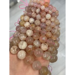 Каменные бусины, Агат Сакура, шарик гладкий, 16 мм, длина нити 19 см