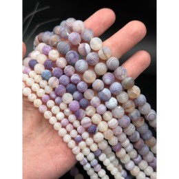 Каменные бусины, Африканский Агат, (Кракле), тонированный, фиолетово-сиреневый, шарик гладкий, 10 мм, длина нити 38 см