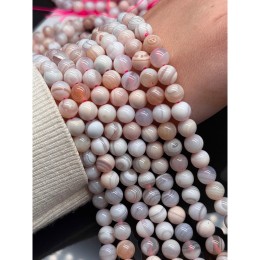 Каменные бусины, Агат Ботсвана розовый, персиковый, люкс, шарик гладкий, размер 8 мм, нить 19 см