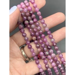 Каменные бусины, Рубин (Корунд), люкс, шарик, огранка, 5,8 мм, длина нити 19 см