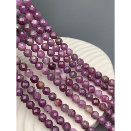 Каменные бусины, Рубин (Корунд), люкс, шарик, огранка, 5,8 мм, длина нити 19 см