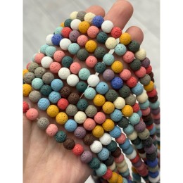 Каменные бусины, вулканическая лава, люкс, пористая, тонированная, микс цветов, шарик гладкий, 8 мм, длина нити 37 см