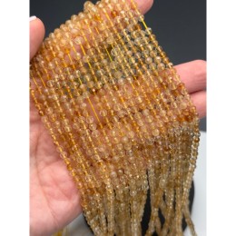 Каменные бусины, Цитрин, шарик, огранка, 3,7-4 мм, длина нити 38 см