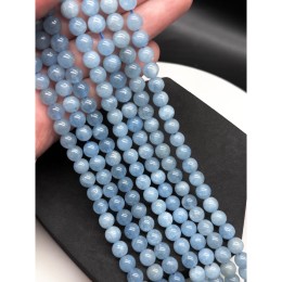 Каменные бусины, Берилл, голубой, Аквамарин, люкс, шарик гладкий, 7,5 мм, длина нити 19 см