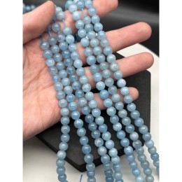 Каменные бусины, Берилл, голубой, Аквамарин, люкс, шарик гладкий, 7,5 мм, длина нити 19 см
