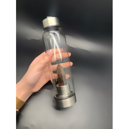 Бутылка для воды, кристалл "Раухтопаз, Дымчатый Кварц", объём 700 мл, в комплекте чехол и упаковка