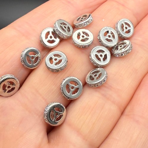 Разделитель с фианитами, латунь, цвет серебро/родий, размер 7,5х2 мм