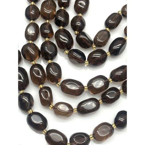 Каменные бусины, Раухтопаз, Дымчатый Кварц, фриформы, овал, ~15х11 мм, длина нити 40 см