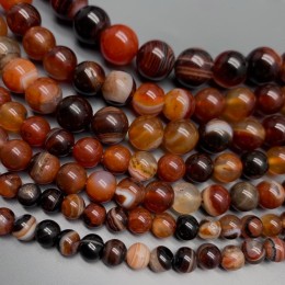 Каменные бусины, Сардоникс, темный, шарик гладкий, 10 мм, длина нити 37 см