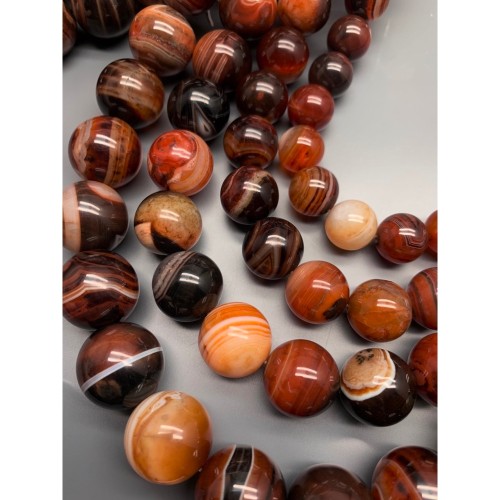 Каменные бусины, Сардоникс, темный, шарик гладкий, 18 мм, длина нити 38 см