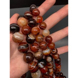 Каменные бусины, Сардоникс, темный, шарик гладкий, 18 мм, длина нити 38 см