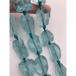 Каменные бусины, Аквакварц, искуственный кварц, не обработанный, фриформы, 18-25 мм, длина нити 19 см, 8-9 шт