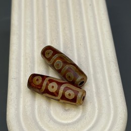 Бусина Дзи "458", агат кракле, коричневый, 9 глаз, размер 30х11 мм, цена за 1 шт