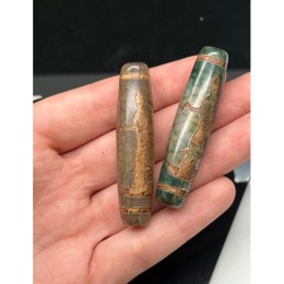 Бусина Дзи "472", Гуань-Инь, Агат, зелёный, тонированный, состаренный, кракле, 59х14 мм, цена за 1 шт.