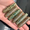 Бусина Дзи "473", 9 глаз, Агат, зелёный, тонированный, состаренный, кракле, 55х14 мм, цена за 1 бусину
