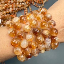 Каменные бусины, Цитрин, шарик гладкий, 12 мм, длина нити 19 см