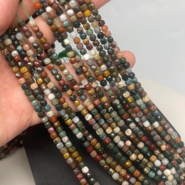 Каменные бусины, Яшма океаническая, кубик, огранка, 4х4 мм, длина нити 38 см