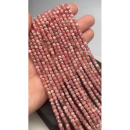 Каменные бусины, Родохрозит, кубик, ювелирная огранка, 4х4 мм, длина нити 38 см