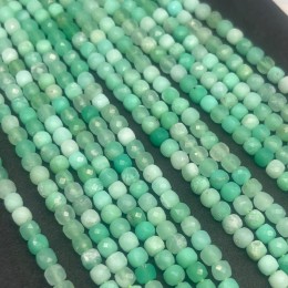 Каменные бусины, Хризопраз, люкс, кубик, ювелирная огранка, 4х4 мм, длина нити 38 см