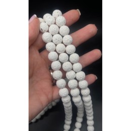 Каменные бусины, Вулканическая лава, белая, шарик, гладкий, 12 мм, длина нити 38 см