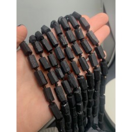 Каменные бусины, Турмалин, чёрный, Шерл, матовый, не обработанный, фриформы, 12-15 мм, длина нити 38 см