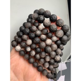 Браслет, обсидиан, вулканический, матовый, шарик гладкий, 14 мм, 15 бусин
