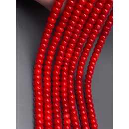 Каменные бусины, Коралл, красный, тонированный, бублик, 5х3 мм, длина нити 38 см