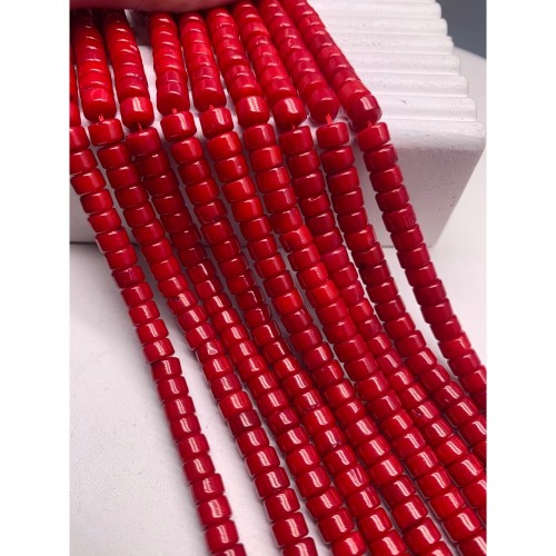 Каменные бусины, Коралл, красный, тонированный, бочонок, 4х6 мм, длина нити 38 см