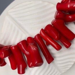 Каменные бусины, Коралл, красный, тонированный, фриформы, "веточки", 35х10 мм, длина нити 19 см