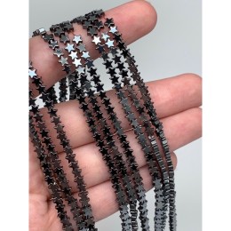 Каменные бусины, Гематит синтетический, темное серебро, звездочки, 4 мм, длина нити 38 см