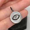 Подвеска, "Глаз", (Всевидящее око), нержавеющая сталь, с черными стразами (цирконами),  размер 19х3 мм