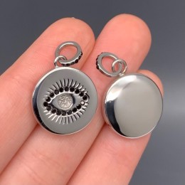 Подвеска, "Глаз", (Всевидящее око), нержавеющая сталь, с черными стразами (цирконами),  размер 19х3 мм