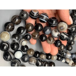 Каменные бусины, Агат Чёрный Глазковый, шарик гладкий, 16 мм, длина нити 19 см