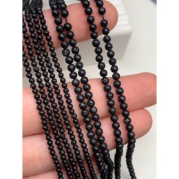 Каменные бусины, вулканическая лава черная, шарик гладкий, 3 мм, длина нити 38 см