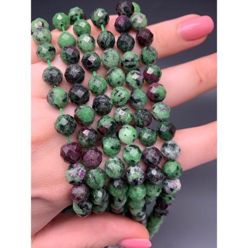 Каменные бусины, Рубицоизит, шарик огранка, 8 мм, длина нити 38 см