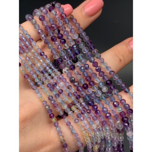 Каменные бусины, Флюорит, люкс, огранка, шарик 3 мм, длина нити 38 см