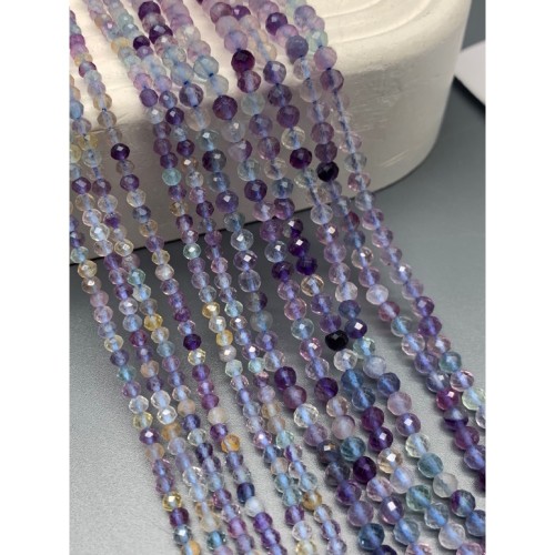 Каменные бусины, Флюорит, люкс, огранка, шарик 4 мм, длина нити 38 см