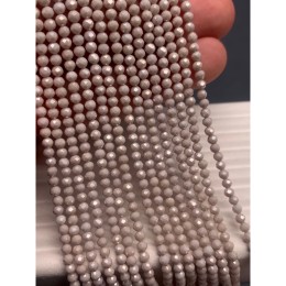 Каменные бусины, Цирконий кубический, (т.н. Циркон), матовый, бежевый кристалл, шарик огранка, 3 мм, длина нити 37 см