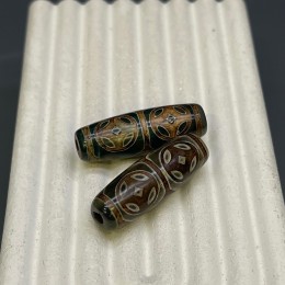 Бусина Дзи "814", 4 монеты, Агат, зелёный, тонированный, состаренный, кракле, 30х10 мм, цена за 1 шт.