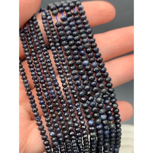 Каменные бусины, Сапфир, Корунд, Люкс, огранка, рондель, 4х3 мм, длина нити 38 см