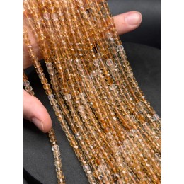 Каменные бусины, Цитрин, переходный цвет, кубик огранка, 4,5х4,5 мм, длина нити 38 см