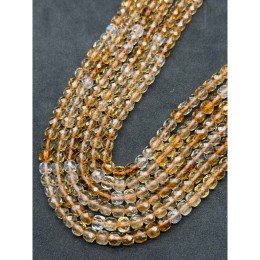 Каменные бусины, Цитрин, переходный цвет, кубик огранка, 4,5х4,5 мм, длина нити 38 см